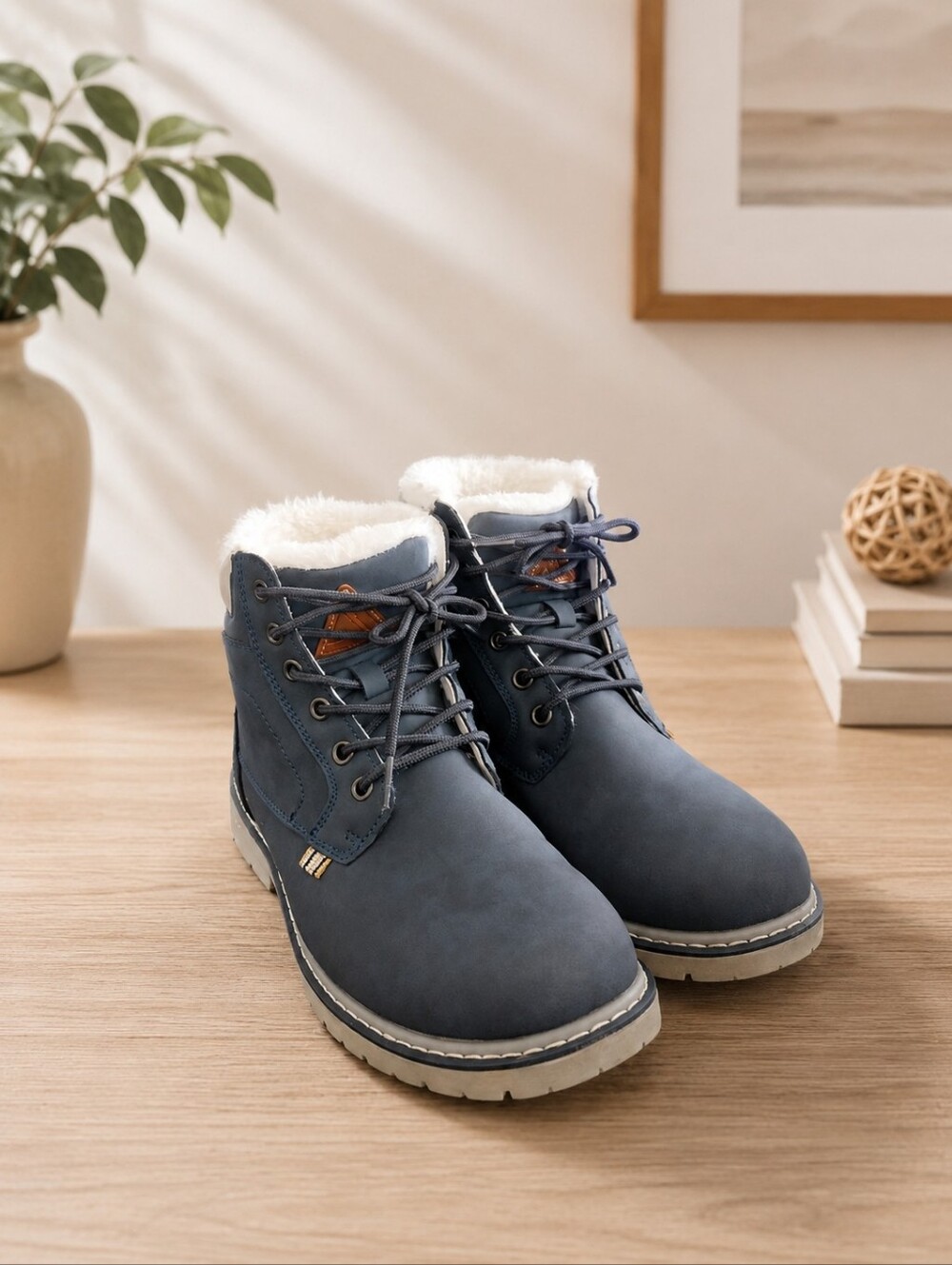 Mishansha Women's Dark Blue White Fur Lined Boots Size EU38